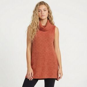 Papillon Cowl Neck Sleeveless Tunic Sweater Medium Terracotta Burnt Orange Knit